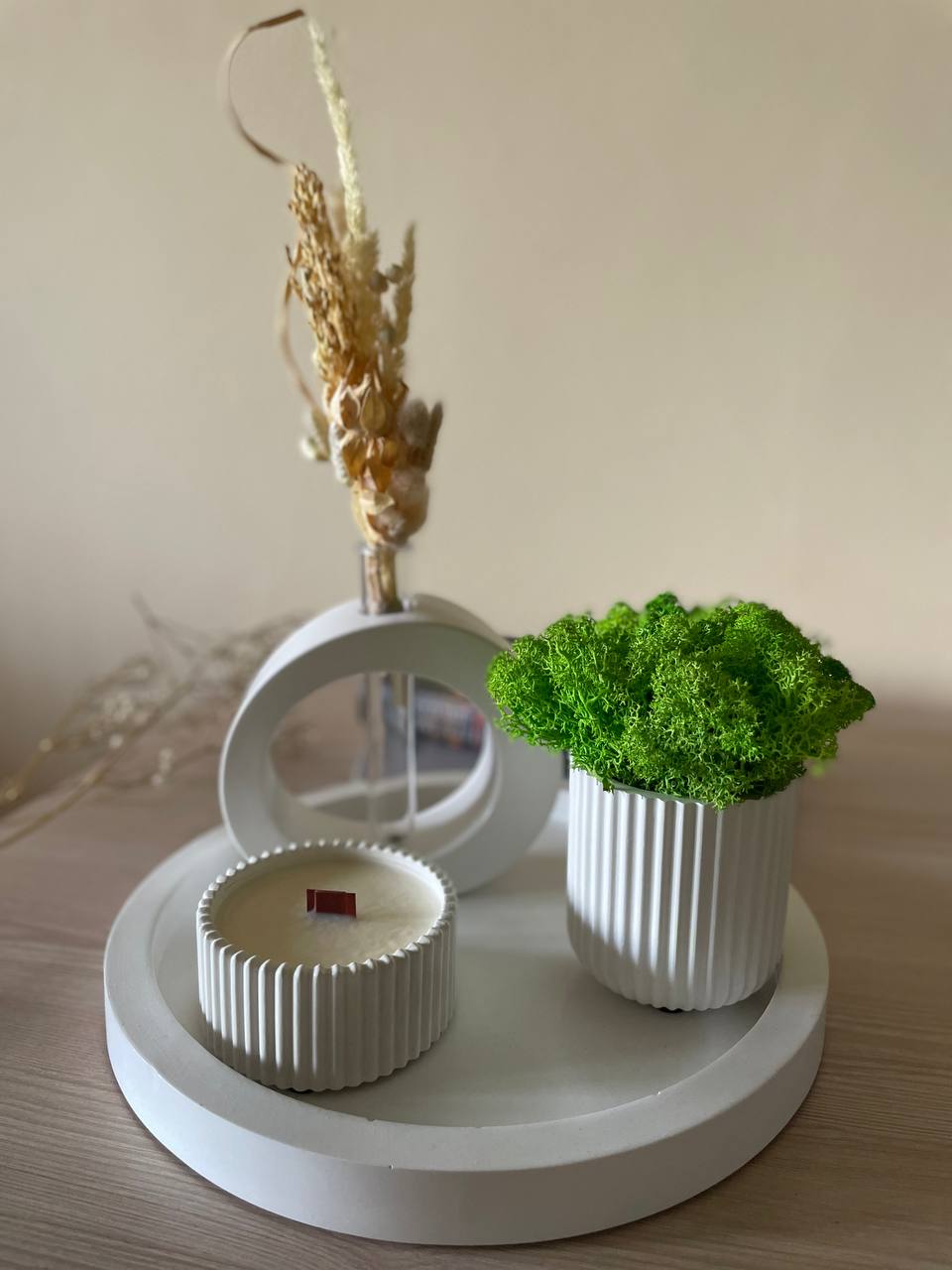 Decor set - planter, vase and soy candle on tray