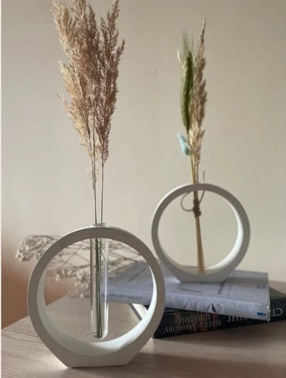 Round Standing Tube Vase — Minimal Gypsum Decor